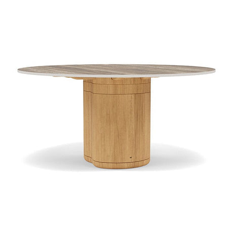 Manutti Ogado Table Repas Ø148cm Teck Brushed HFTB Céramique Travertin Geo 12mm (5K54) 