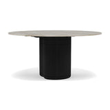 Manutti Ogado Table Repas Ø148cm Teck Scuro HFTS Céramique Travertin Crema 12mm (5K74) 