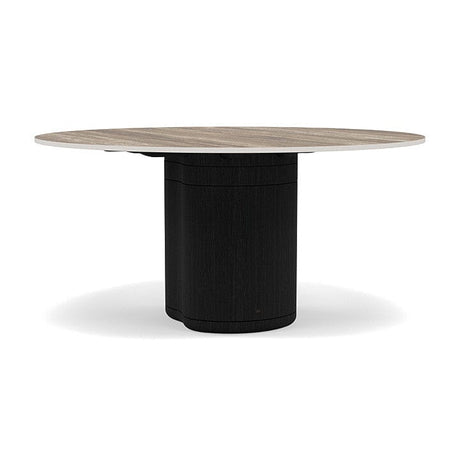 Manutti Ogado Table Repas Ø148cm Teck Scuro HFTS Céramique Travertin Geo 12mm (5K54) 