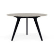 Manutti Torsa Table ø148cm h:90cm Teak nero Céramique Travertin Crema 12mm (5K74) 