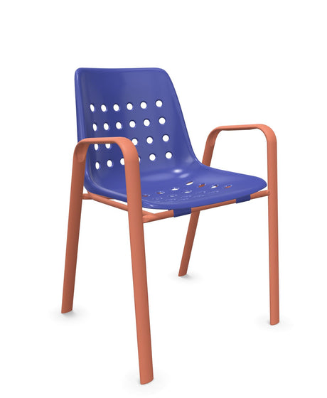 Schaffner Bermuda Fauteuil repas avec accoudoirs tubes ovales Bleu 53 Terracotta 84 