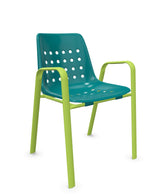 Schaffner Bermuda Fauteuil repas avec accoudoirs tubes ovales Bleu Kali 56 Vert Clair 63 