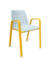 Schaffner Bermuda Fauteuil repas avec accoudoirs tubes ovales Bleu Pastel 51 Jaune 11 