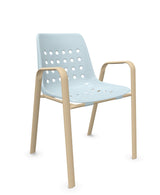 Schaffner Bermuda Fauteuil repas avec accoudoirs tubes ovales Bleu Pastel 51 Marron Pastel 83 