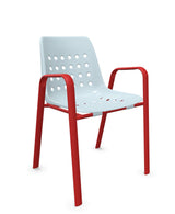 Schaffner Bermuda Fauteuil repas avec accoudoirs tubes ovales Bleu Pastel 51 Rouge 30 