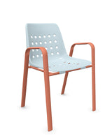 Schaffner Bermuda Fauteuil repas avec accoudoirs tubes ovales Bleu Pastel 51 Terracotta 84 