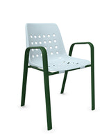 Schaffner Bermuda Fauteuil repas avec accoudoirs tubes ovales Bleu Pastel 51 Vert Sapin 66 