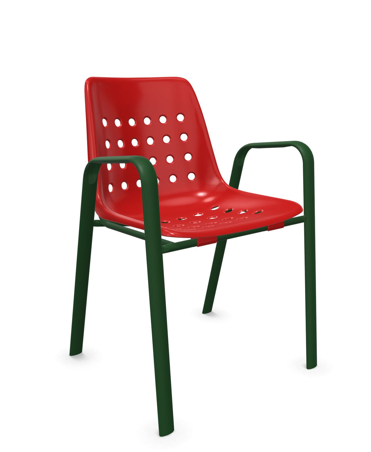 Schaffner Bermuda Fauteuil repas avec accoudoirs tubes ovales Rouge 30 Vert Sapin 66 
