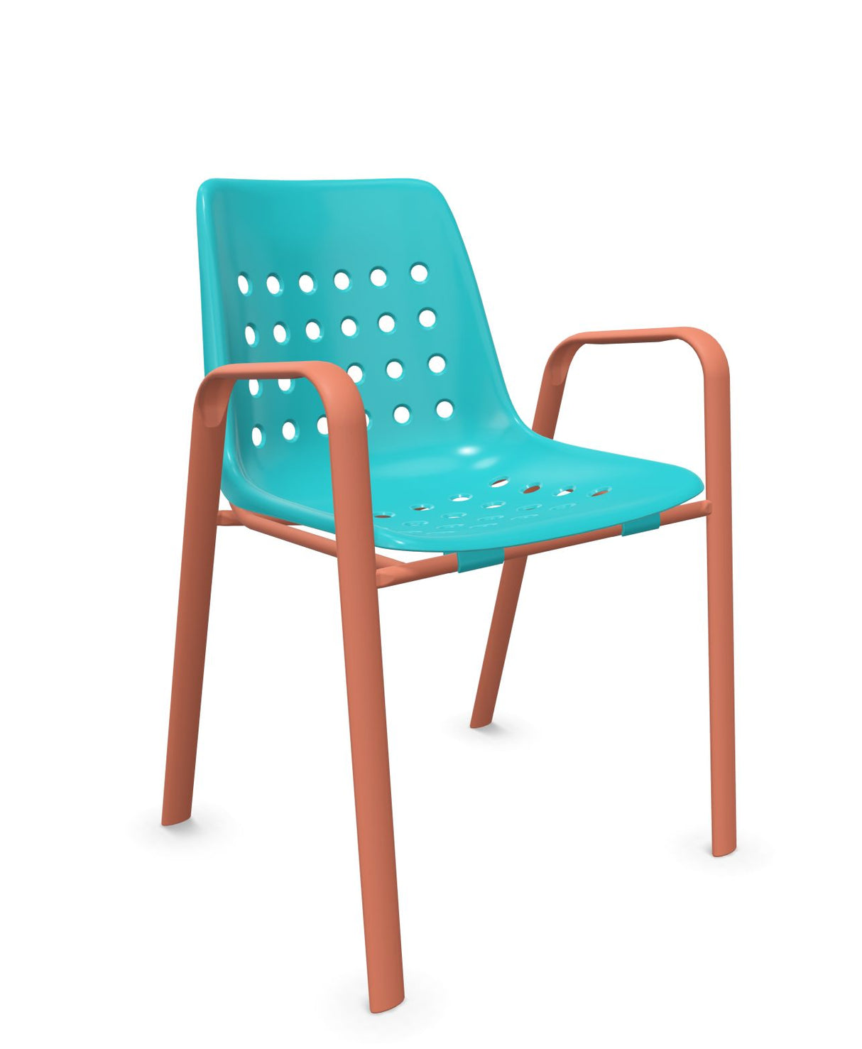 Schaffner Bermuda Fauteuil repas avec accoudoirs tubes ovales Turquoise 58 Terracotta 84 