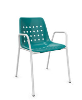 Schaffner Bermuda Fauteuil repas avec accoudoirs tubes ronds Bleu Kali 56 Blanc 90 