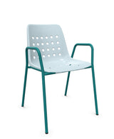 Schaffner Bermuda Fauteuil repas avec accoudoirs tubes ronds Bleu Pastel 51 Bleu Kali 56 