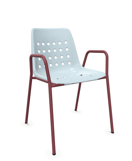 Schaffner Bermuda Fauteuil repas avec accoudoirs tubes ronds Bleu Pastel 51 Bordeaux 38 