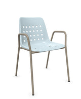 Schaffner Bermuda Fauteuil repas avec accoudoirs tubes ronds Bleu Pastel 51 Champagne 85 