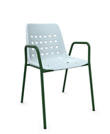 Schaffner Bermuda Fauteuil repas avec accoudoirs tubes ronds Bleu Pastel 51 Vert Sapin 66 