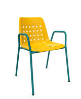 Schaffner Bermuda Fauteuil repas avec accoudoirs tubes ronds Jaune 11 Bleu Kali 56 