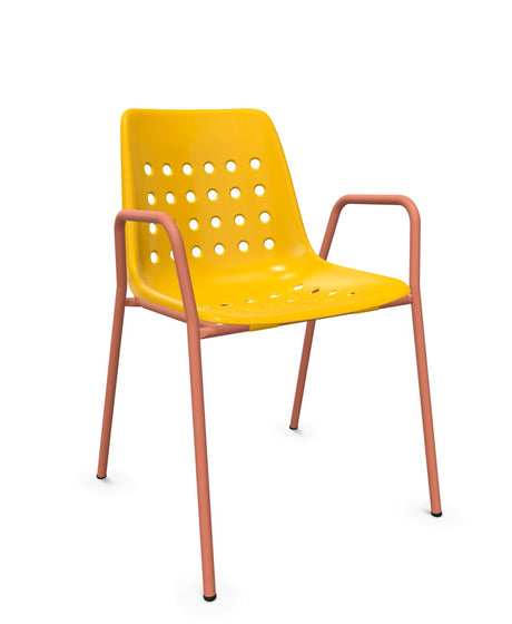 Schaffner Bermuda Fauteuil repas avec accoudoirs tubes ronds Jaune 11 Terracotta 84 