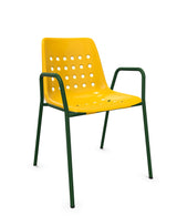 Schaffner Bermuda Fauteuil repas avec accoudoirs tubes ronds Jaune 11 Vert Sapin 66 