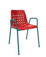 Schaffner Bermuda Fauteuil repas avec accoudoirs tubes ronds Rouge 30 Bleu Kali 56 