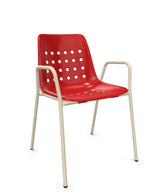 Schaffner Bermuda Fauteuil repas avec accoudoirs tubes ronds Rouge 30 Sable Pastel 15 