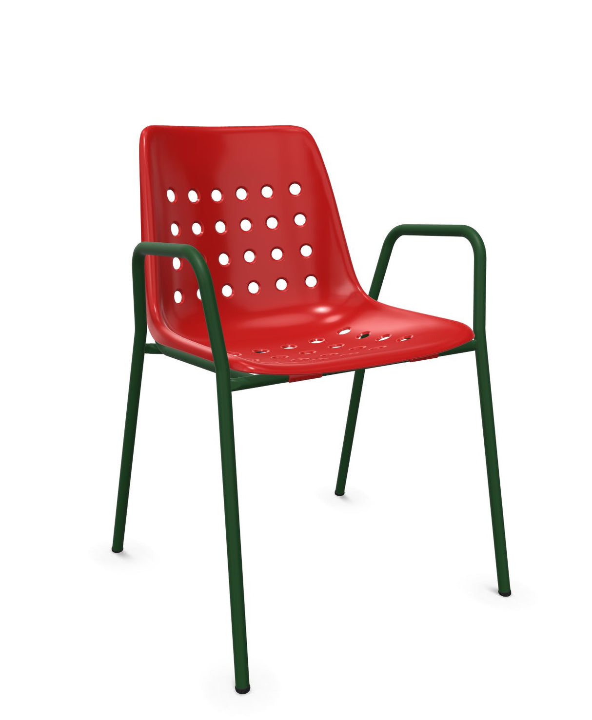 Schaffner Bermuda Fauteuil repas avec accoudoirs tubes ronds Rouge 30 Vert Sapin 66 
