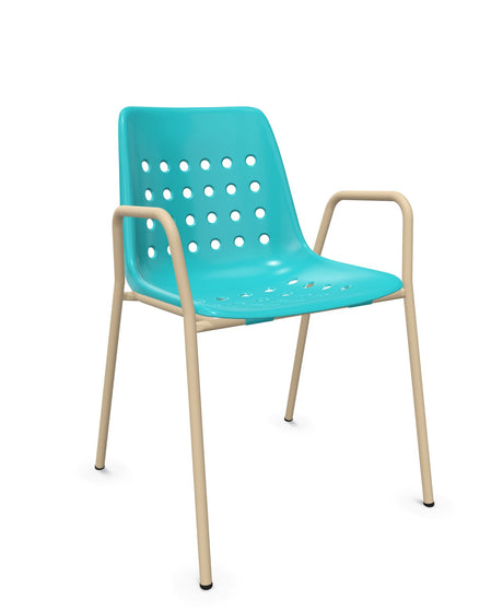 Schaffner Bermuda Fauteuil repas avec accoudoirs tubes ronds Turquoise 58 Marron Pastel 83 
