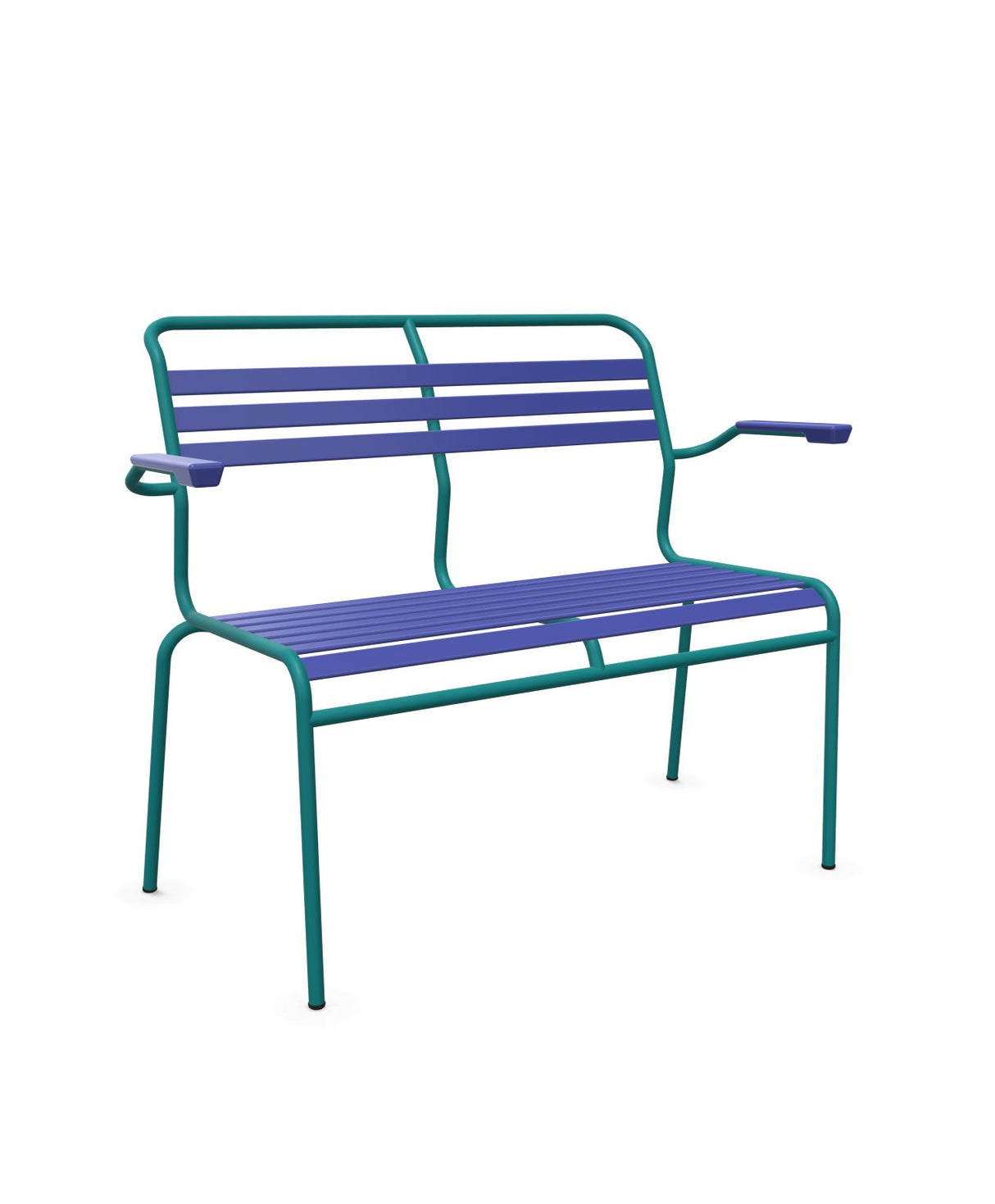 Schaffner Säntis Banc à lattes 2 places avec accoudoirs Bleu 53 Bleu Kali 56 