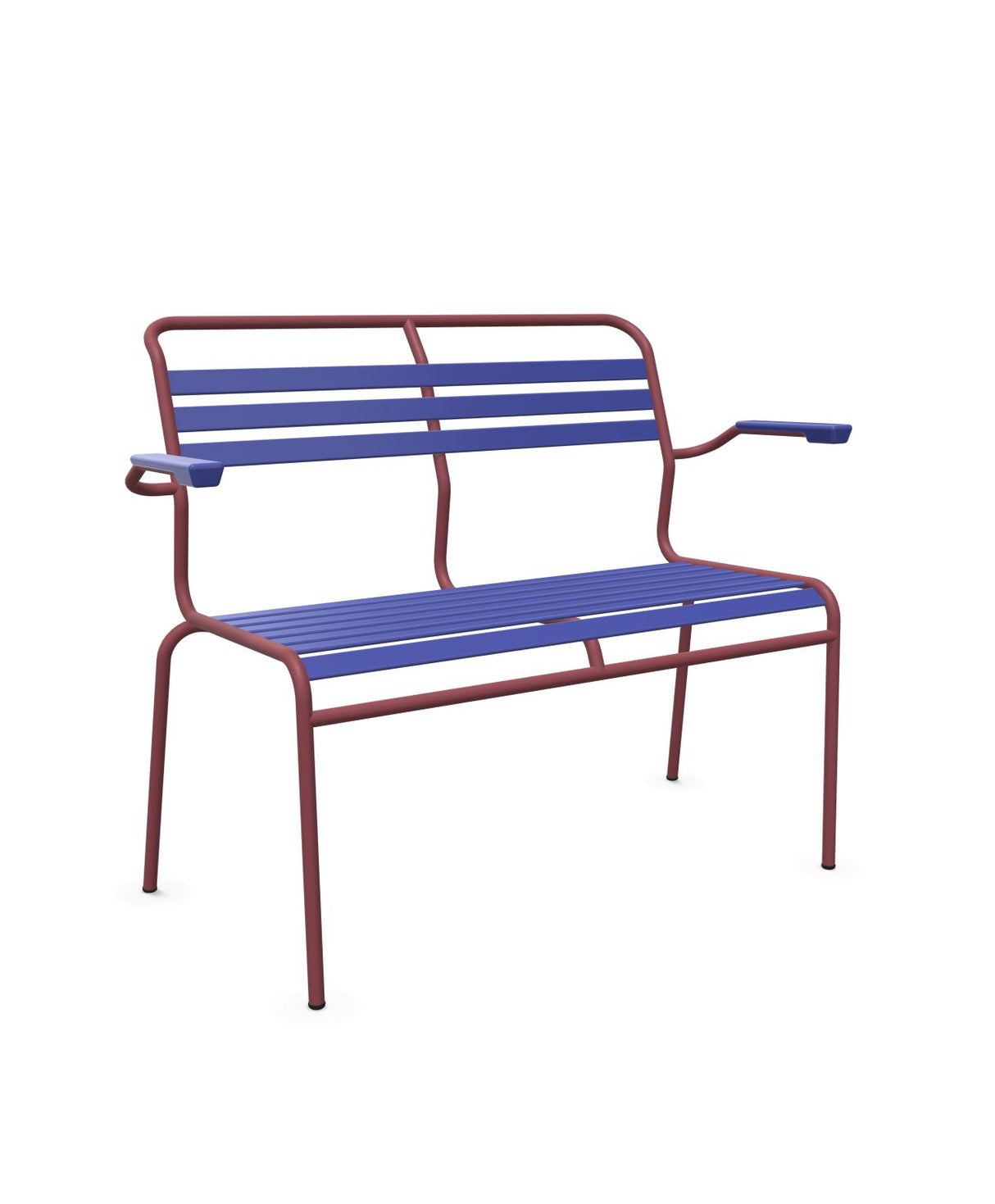 Schaffner Säntis Banc à lattes 2 places avec accoudoirs Bleu 53 Bordeaux 38 