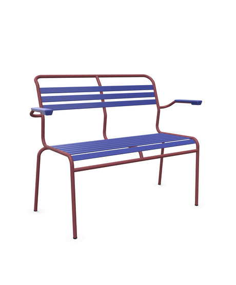 Schaffner Säntis Banc à lattes 2 places avec accoudoirs Bleu 53 Bordeaux 38 