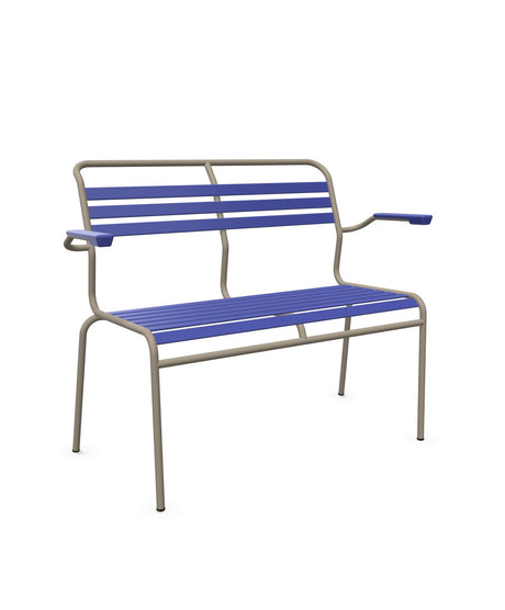 Schaffner Säntis Banc à lattes 2 places avec accoudoirs Bleu 53 Champagne 85 