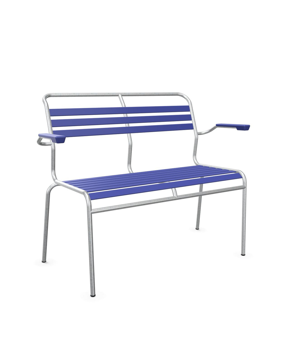 Schaffner Säntis Banc à lattes 2 places avec accoudoirs Bleu 53 Galvanisé à chaud 02 
