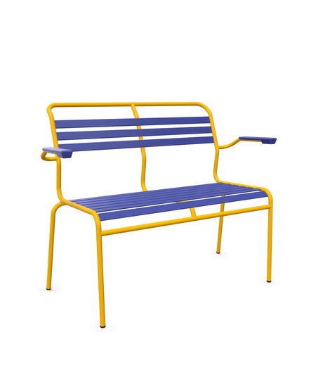 Schaffner Säntis Banc à lattes 2 places avec accoudoirs Bleu 53 Jaune 11 