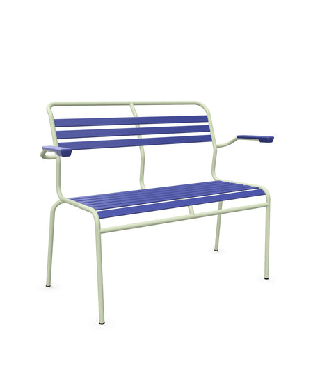 Schaffner Säntis Banc à lattes 2 places avec accoudoirs Bleu 53 Vert Pastel 64 