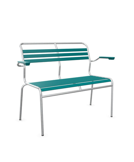Schaffner Säntis Banc à lattes 2 places avec accoudoirs Bleu Kali 56 Galvanisé à chaud 02 