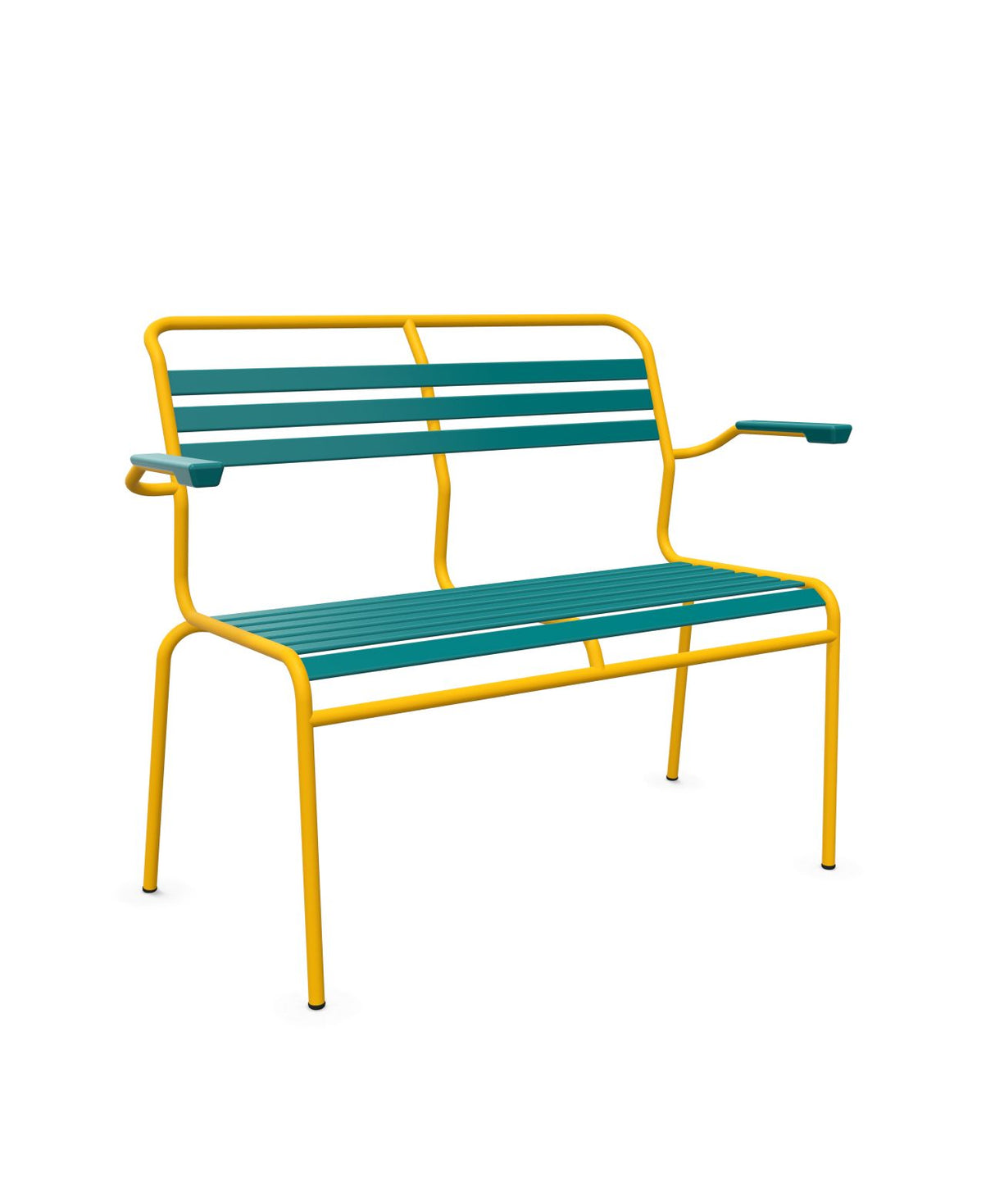 Schaffner Säntis Banc à lattes 2 places avec accoudoirs Bleu Kali 56 Jaune 11 