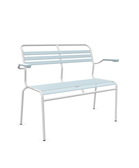 Schaffner Säntis Banc à lattes 2 places avec accoudoirs Bleu Pastel 51 Blanc 90 