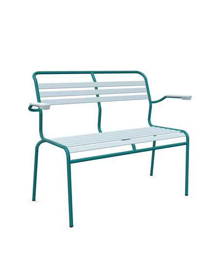 Schaffner Säntis Banc à lattes 2 places avec accoudoirs Bleu Pastel 51 Bleu Kali 56 