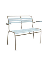 Schaffner Säntis Banc à lattes 2 places avec accoudoirs Bleu Pastel 51 Champagne 85 