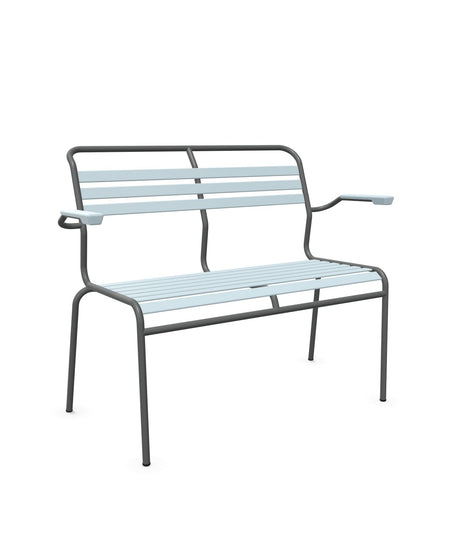 Schaffner Säntis Banc à lattes 2 places avec accoudoirs Bleu Pastel 51 Graphite 73 