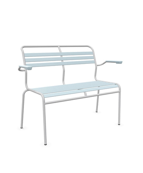 Schaffner Säntis Banc à lattes 2 places avec accoudoirs Bleu Pastel 51 Gris Argent 78 