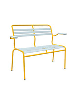 Schaffner Säntis Banc à lattes 2 places avec accoudoirs Bleu Pastel 51 Jaune 11 
