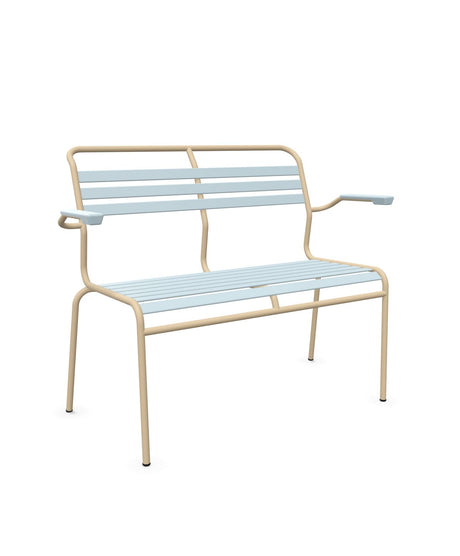 Schaffner Säntis Banc à lattes 2 places avec accoudoirs Bleu Pastel 51 Marron Pastel 83 