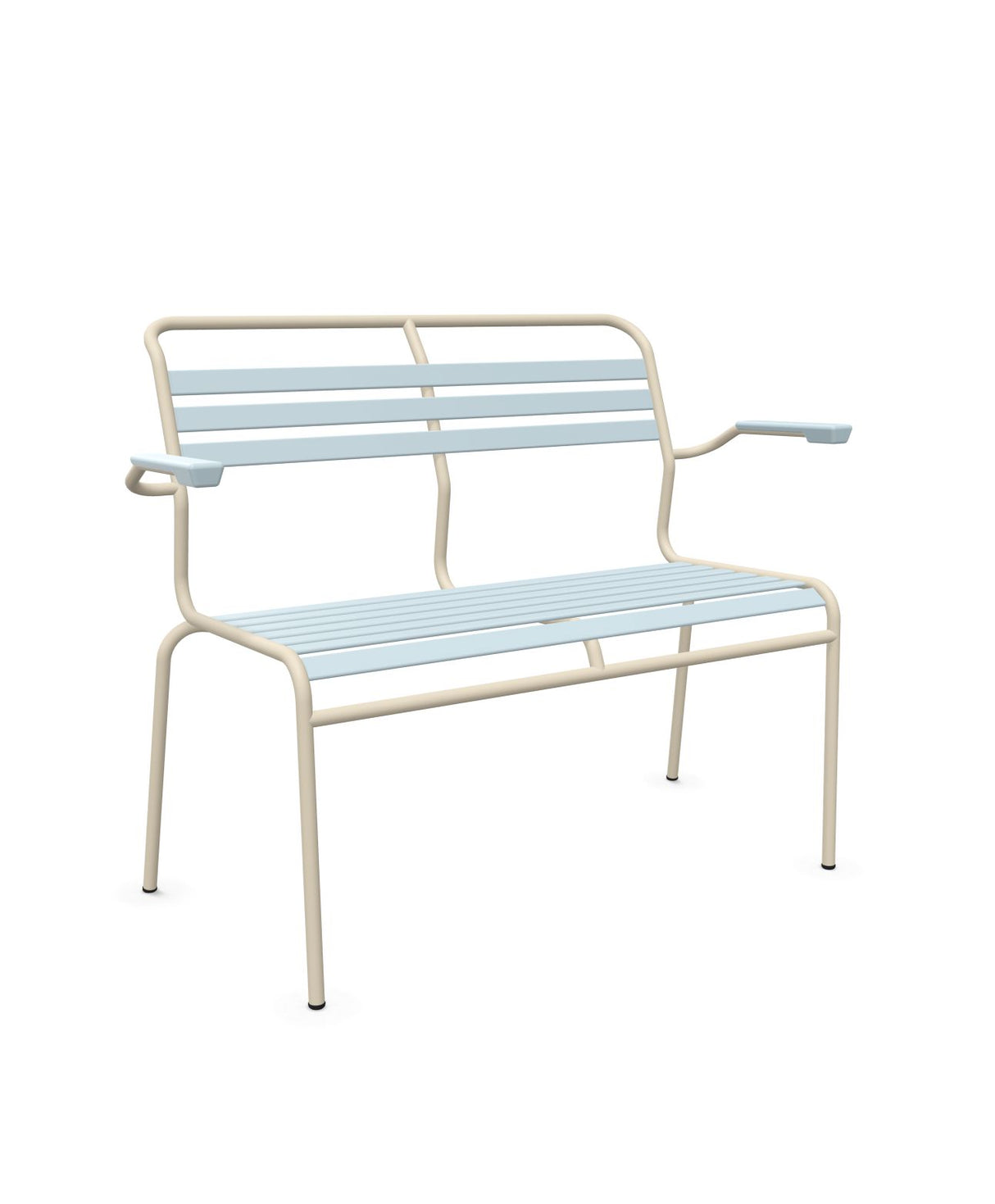 Schaffner Säntis Banc à lattes 2 places avec accoudoirs Bleu Pastel 51 Sable Pastel 15 
