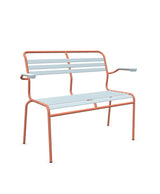 Schaffner Säntis Banc à lattes 2 places avec accoudoirs Bleu Pastel 51 Terracotta 84 