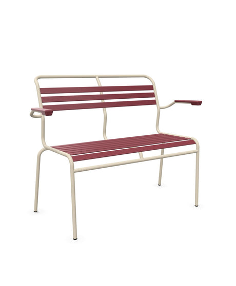 Schaffner Säntis Banc à lattes 2 places avec accoudoirs Bordeaux 38 Sable Pastel 15 