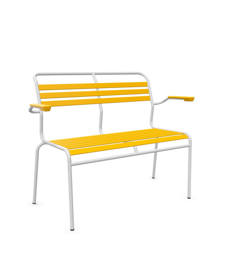 Schaffner Säntis Banc à lattes 2 places avec accoudoirs Jaune 11 Blanc 90 