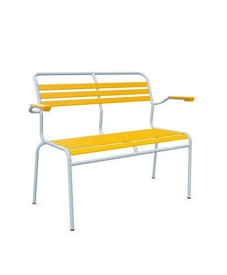 Schaffner Säntis Banc à lattes 2 places avec accoudoirs Jaune 11 Bleu Pastel 51 