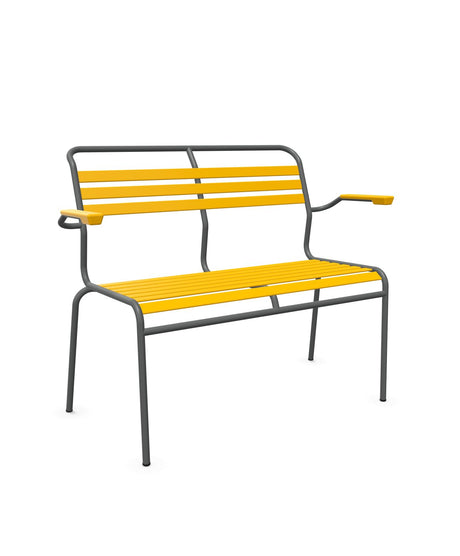 Schaffner Säntis Banc à lattes 2 places avec accoudoirs Jaune 11 Graphite 73 