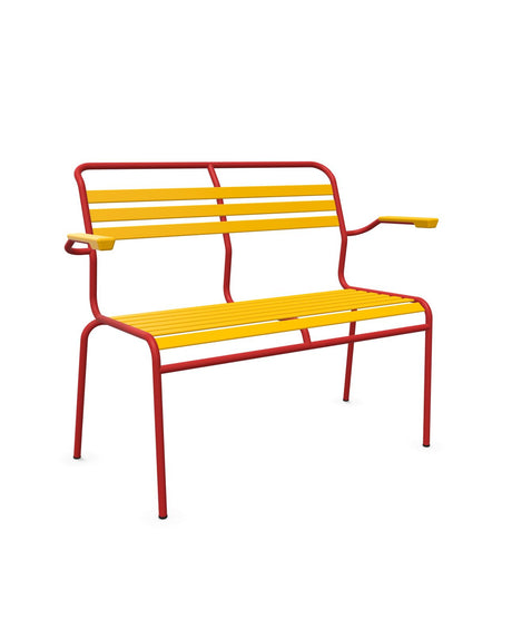 Schaffner Säntis Banc à lattes 2 places avec accoudoirs Jaune 11 Rouge 30 