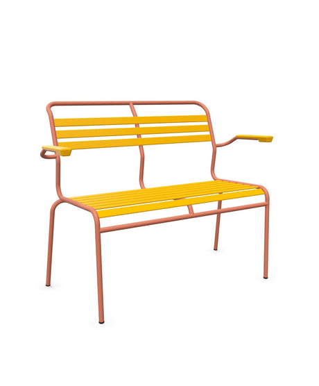 Schaffner Säntis Banc à lattes 2 places avec accoudoirs Jaune 11 Terracotta 84 