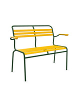 Schaffner Säntis Banc à lattes 2 places avec accoudoirs Jaune 11 Vert Sapin 66 